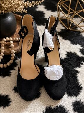 Black Suede Ankle-Strap Heels